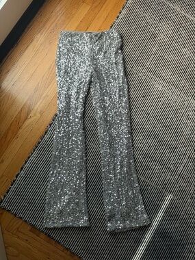 NWT! Silver Sequin Flared Pants